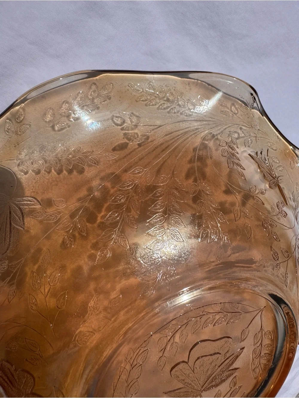 Vintage Jeanette Floragold Glass Floral Scalloped Bowls - Set of 2